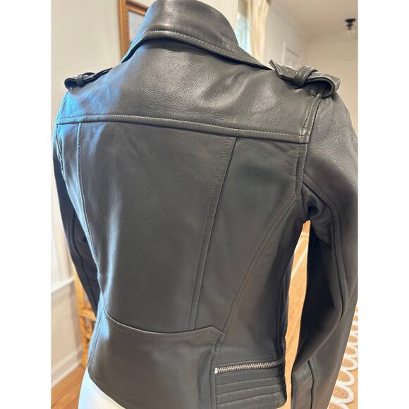 Maje Dark Green Lamb Leather Biker Jacket Size 36 - Small - Picture 7 of 9